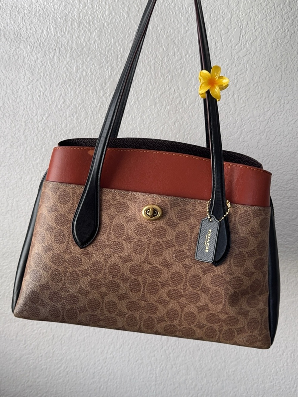 Coach Brown Signature Canvas Tote with Rust Trim Lora Carryall